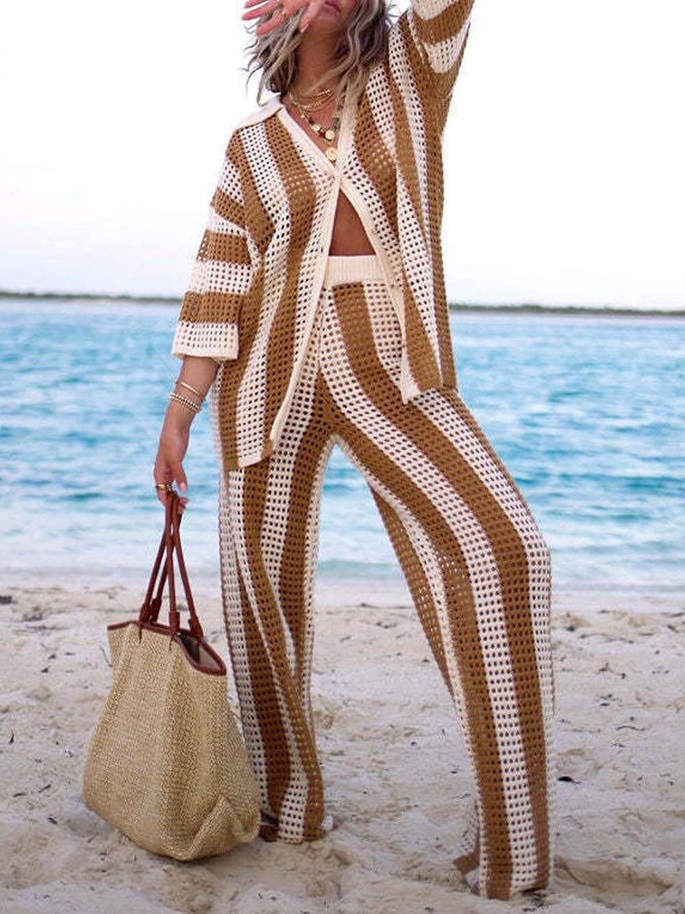 Hollow Out Striped Set