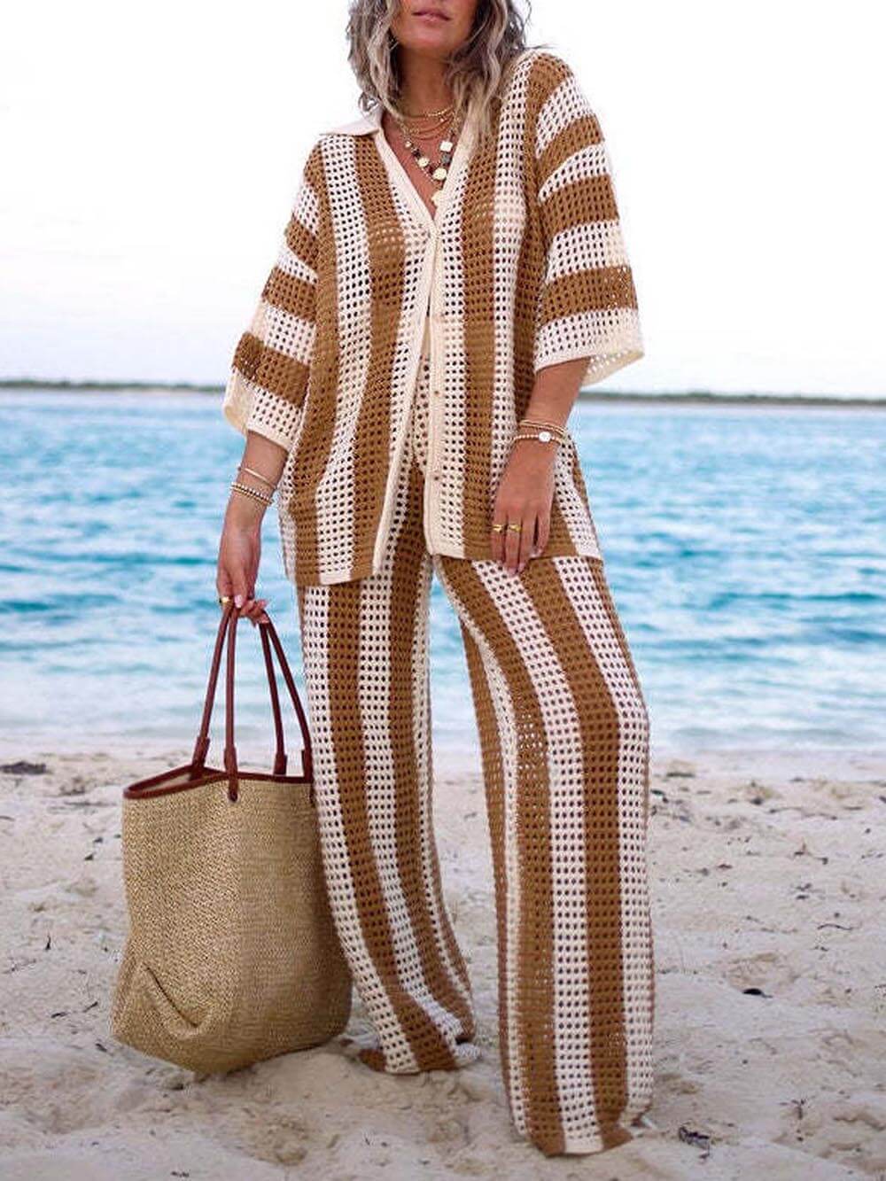 Hollow Out Striped Set