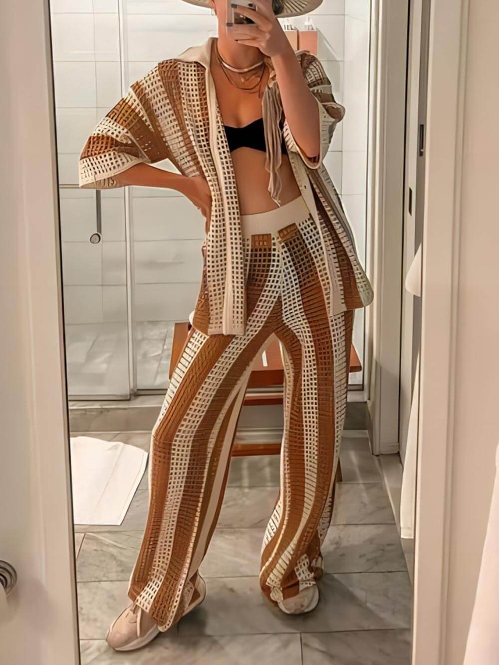 Hollow Out Striped Set
