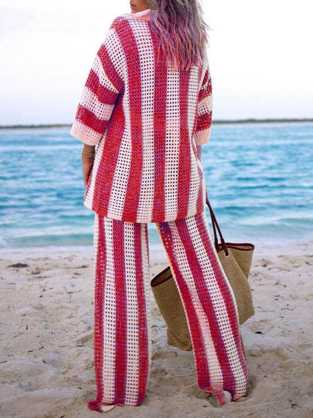 Hollow Out Striped Set