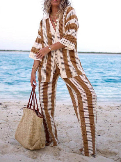 Hollow Out Striped Set