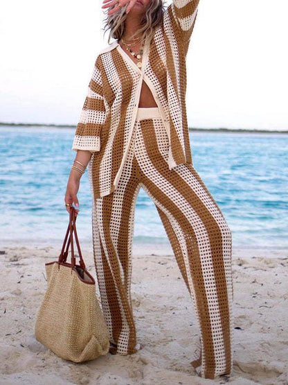 Hollow Out Striped Set